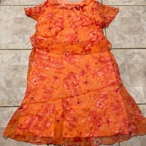 Y womens Studio C one piece lined floral orange plus size dress 24W